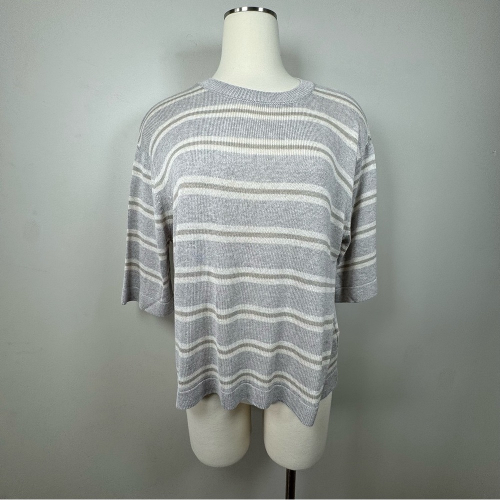 KOTN Gray and Cream Striped Oversized Short Sleeve Top XS